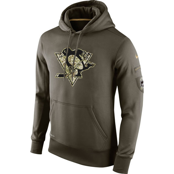 Men NHL Pittsburgh Penguins Nike Olive Salute To Service KO Performance Hoodie Green->new york islanders->NHL Jersey